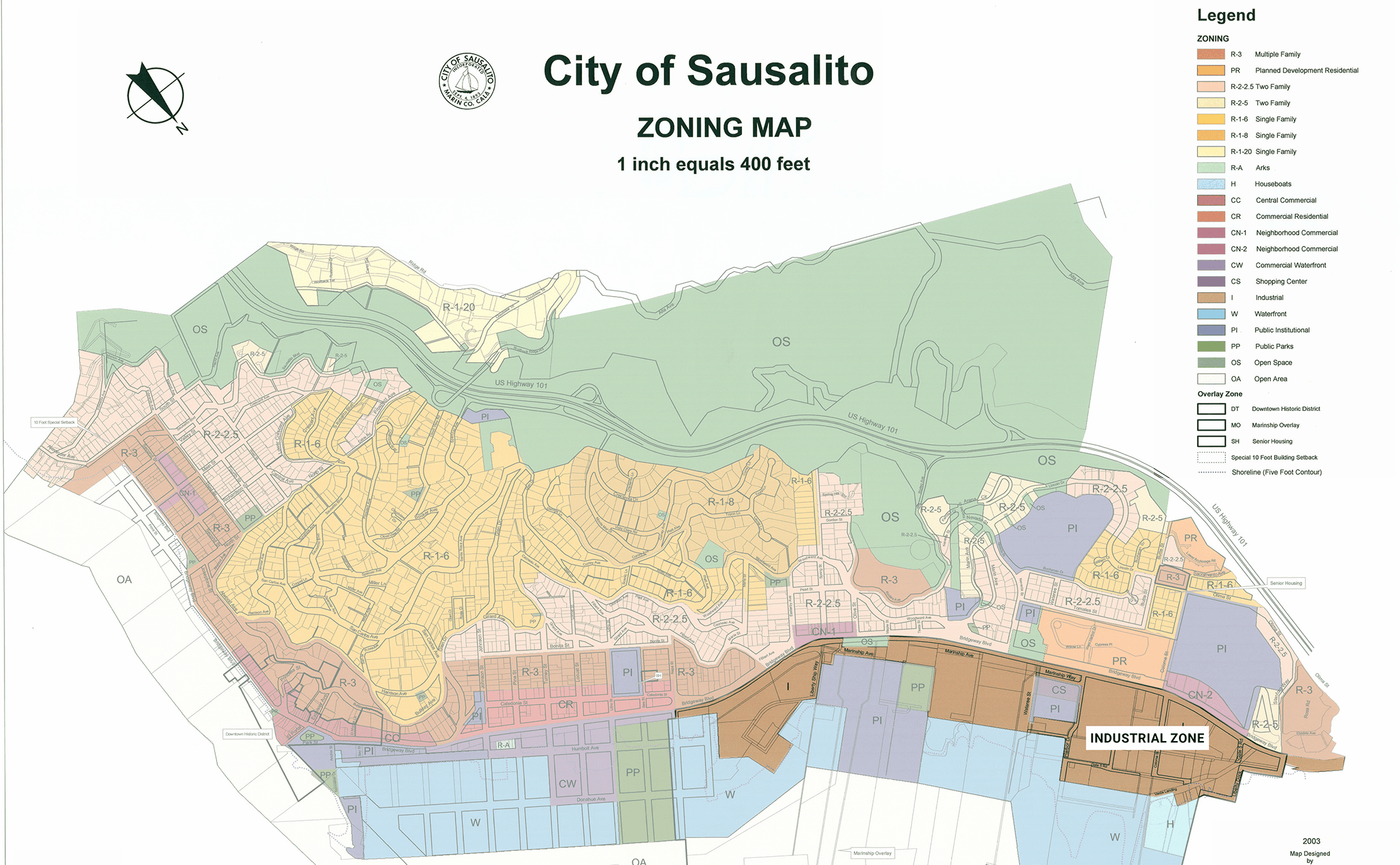 Sausalito zoning map highlighting the Industrial zone